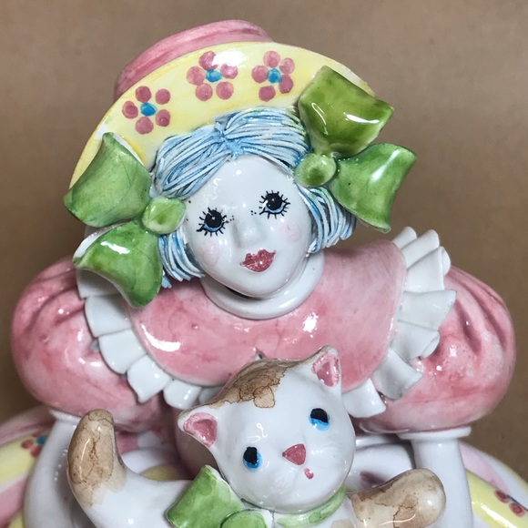 Rare  Made in Italy for Gump's Fine Porcelain Pierrot Girl Clown with Kitty - Picture 3 of 9